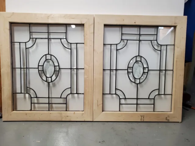 Antique American Beveled Glass Window  Pair Architectural Salvage