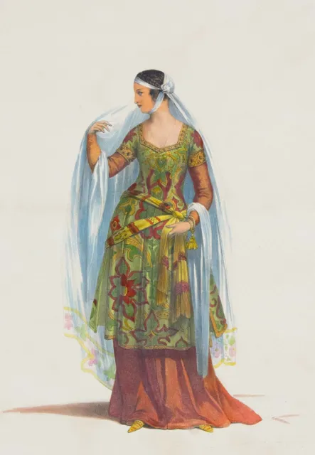 ACHILLE DEVÉRIA - Dame Florentine / Florenz - Mode & Kostüm, Lithographie 1840