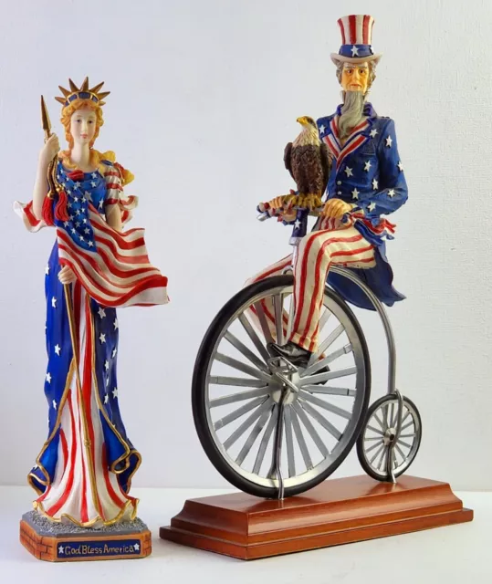 LENOX Figurines, Lady Liberty, Patriot's Pride Uncle Sam on Bicycle Figurine