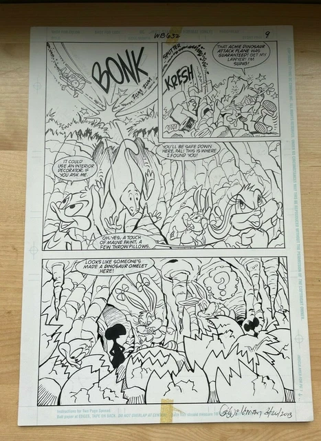 TINY TOONS ORIGINAL comic art BUSTER BABS BUNNY T-REX DINOSAUR EGGS ...