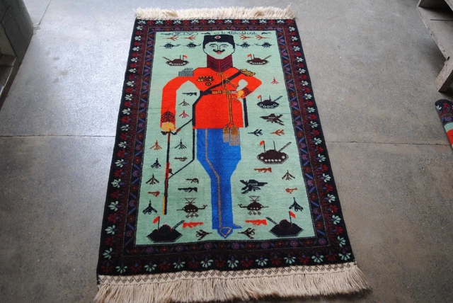 HAND MADE AFGHAN WAR KNOTTED GHAZI AMANULLAH PICTORIAL RUG, SIZE, 142 CM x 87 CM