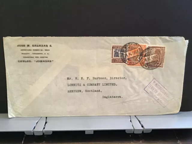 Colombia 1936 Jomasas Air Mail to Scotland  stamps cover R31417