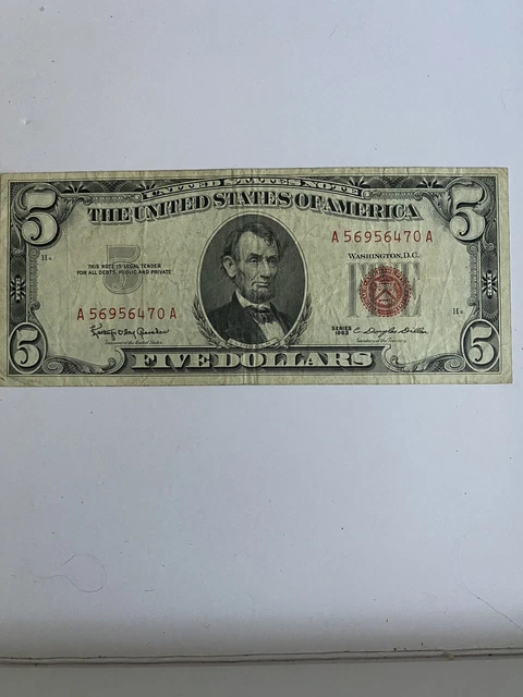 1963 $5 Five Dollars Legal Tender Notes, Red Seal, VG/VF