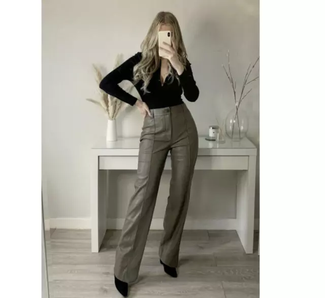 ZARA NEW WOMAN High-Waist Faux Leather Leggings Pant Black( Xs