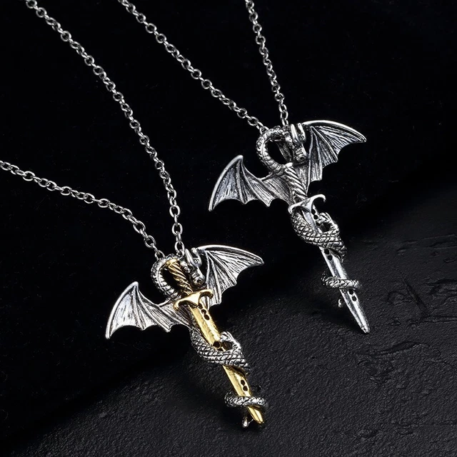 Collar de cadena colgante espada pterosaurio vikingo para hombres acero inoxidable cruz vintage