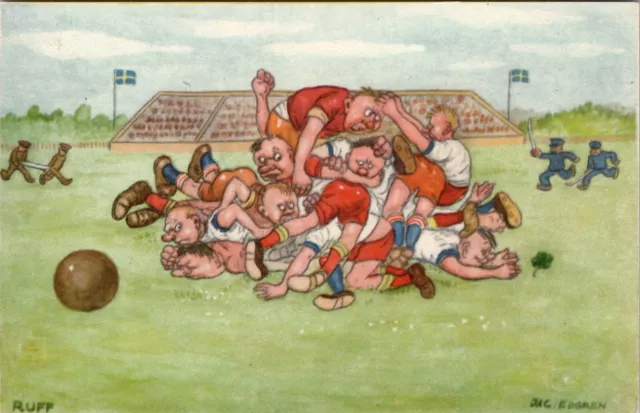 Sweden Artist Jac Edgren RUFF Sports Fight Police Medics Postcard Z4