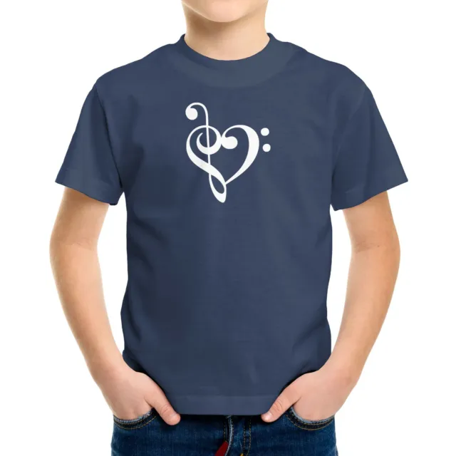 Love Music Toddler Kids Boy Girl Tee T-Shirt Printed Gift Treble Bass Clef Heart