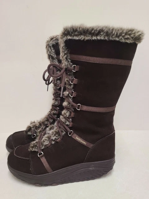 Sketchers Shape Ups Women's Chocolate Fur Leather Furry Winter Boots 9.5 EUC Sketchers Shape Ups Women's Chocolate Fur Leather Furry Winter Boots 9.5 EUC