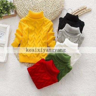 Baby Boys Girls Knitted Jumper Warm Winter Pullover Turtleneck Sweater Clothes