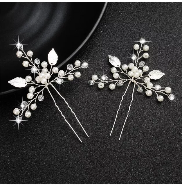 ⭐️ Haarnadeln Haarschmuck Braut Schmuck Perlen Silber Tiara Diademe Hochzeit P58