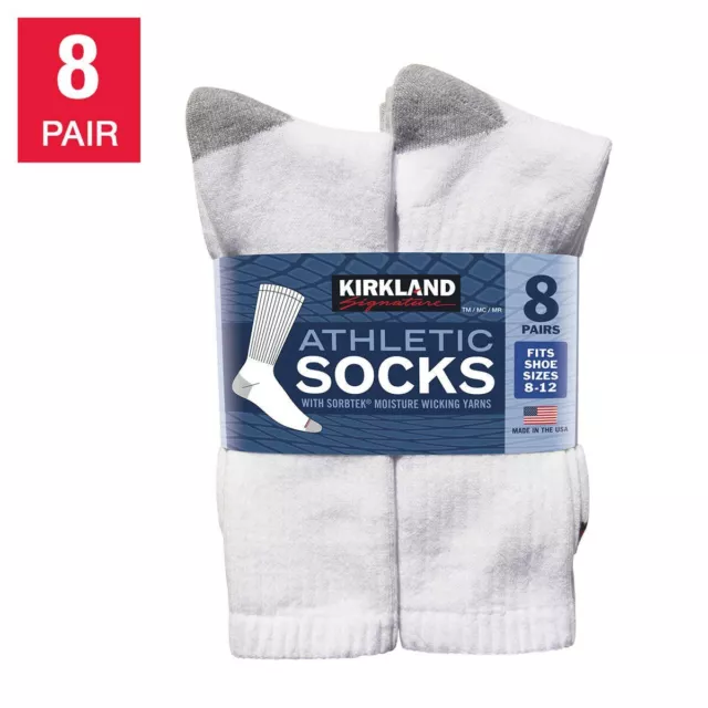 Kirkland Signature Men’s Athletic Socks 8-pair - WHITE (Select Size) FAST SHIP