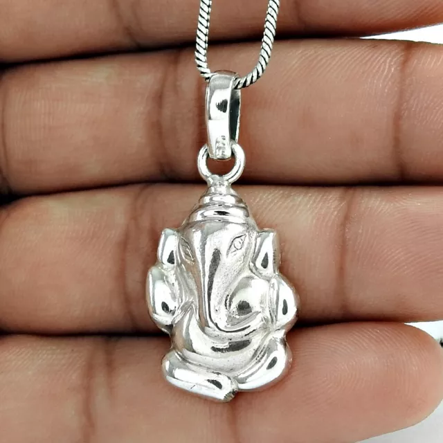 Lord Ganesha Pendant 925 Solid Sterling Silver Handmade Indian Religious Jewelry