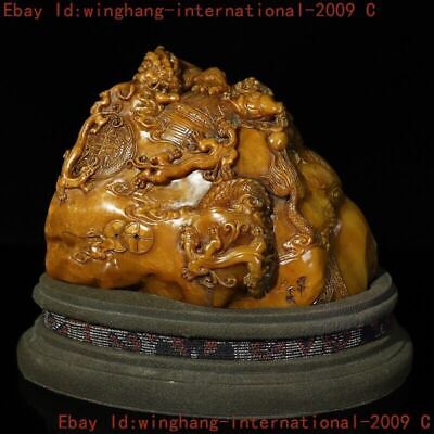 6"China Shoushan Stone carved Feng Shui Lucky dragon statue seal Stamp signet