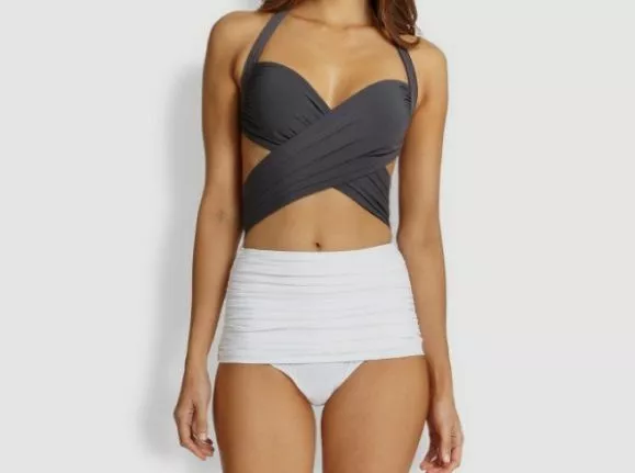 $350 Norma Kamali Women's Gray Colorblock Xo Bill Combo One Piece Swimsuit Sze L