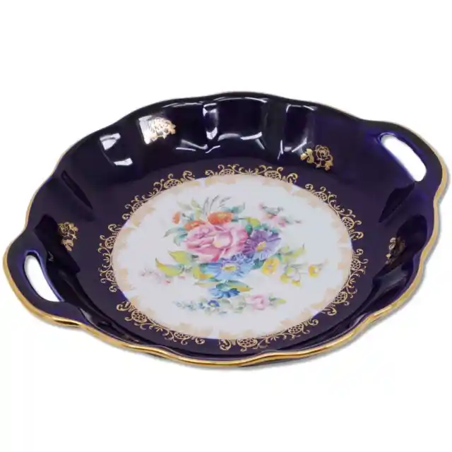 Couleuvre Porcelaines Veritable Cobalt Handled vegetable Serving Bowl Gold