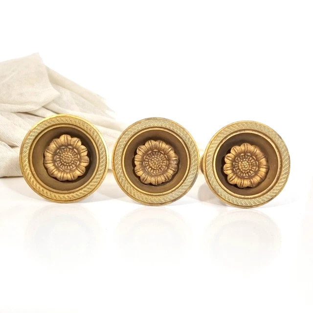 Antique French bronze brass tie back hooks - 3 Round Rosette for curtain drapery