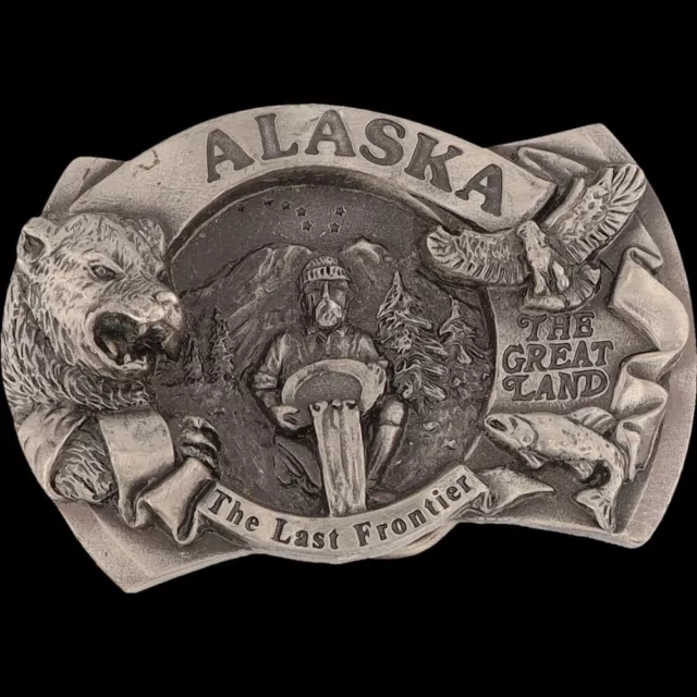 New Alaska Grizzly Bear Alaskan Iditarod Gold Rush 80s NOS Vintage Belt Buckle 3