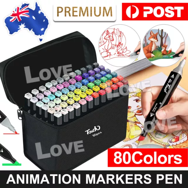 80pcs Colour Marker Copic Pen Set Dual Headed Graphic Artist Sketch Markers AU