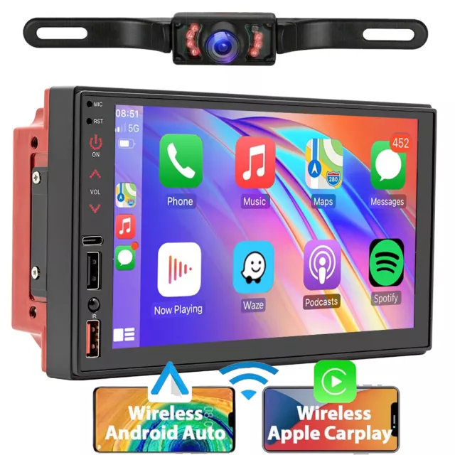 7" Double Din Car Stereo with Apple Carplay Android Auto Play AM FM Radio+Camera