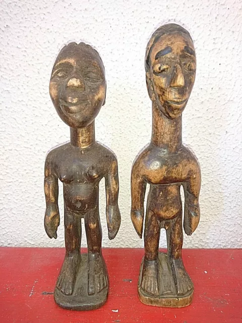 ANCIEN COUPLE STATUETTE ART AFRICAIN BAOULE 1930-1950 de COTE D IVOIRE en bois
