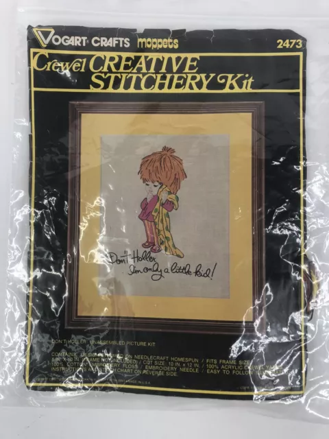 VOGART CRAFTS MOPPETS Crewel Embroidery Kit 2473 Don't Holler Kit 1976 ...