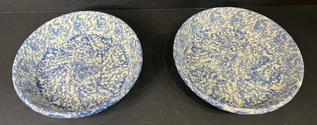 Gerald E. Henn Pottery Blue Spongeware Cereal Bowls Set Of 2