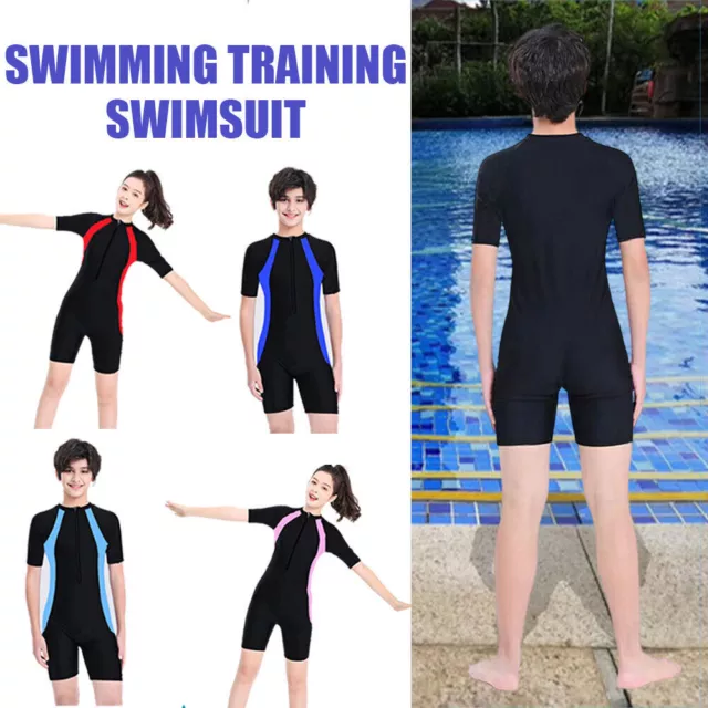 Jungen Mädchen Einteiler Body Badeanzug Kurzarm Schwimmanzug Strand Zip-Bademode