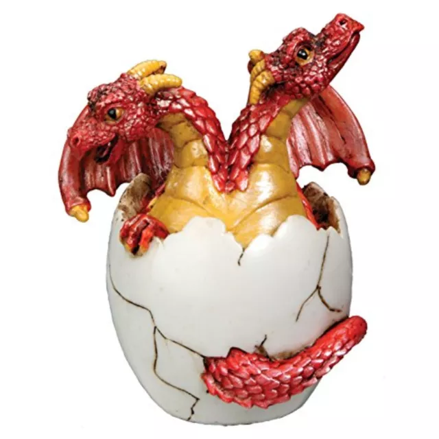 Red Two Headed Dragon Hatching From Egg Figurine Hatchling Fantasy Mythical New