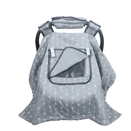 Carseat Canopy for Newborn Carrier, 2 Layers Windows of mesh/Fabric, White Minky