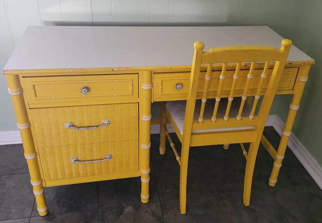 Vintage 60's Thomasville Faux Bamboo Desk w chair Vintage 60's Thomasville Faux Bamboo Desk w chair