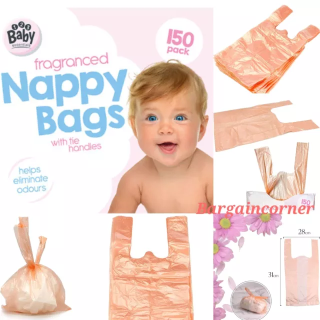 Nappy Bags Tie Handle Fragranced Scented Baby Nappy Wipes Dispose Smell Seal Bag