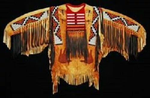 Old Style American Buckskin Buffalo Beaded Fringes Powwow Regalia War Shirt NW27