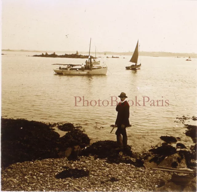 FRANCE Voilier La Mer c1930 Photo Plaque de verre Stereo Vintage P29L5n22