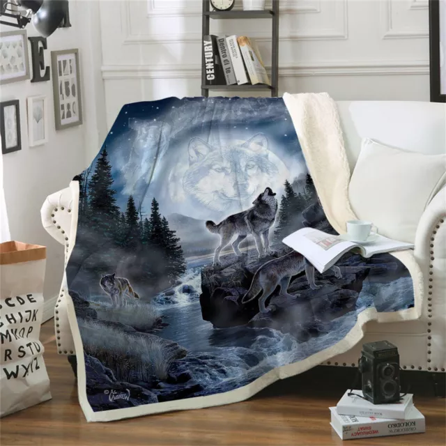 Soft Animal Wolf 150x200cm Cashmere Fleece Blanket Throw Rug Plush Sherpa Bed