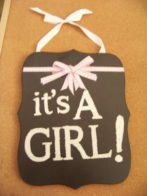 it's A GIRL! composite wood sign 9.4" x 11.9"  black white pink new baby message