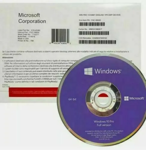 Microsoft Windows 10 Pro 32/64 Bit Sistema Operativo per 3 PC