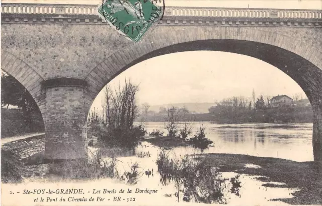 Cpa 33 Sainte Foy La Grande Les Bords De La Dordogne Et Fer Chemin Bridge