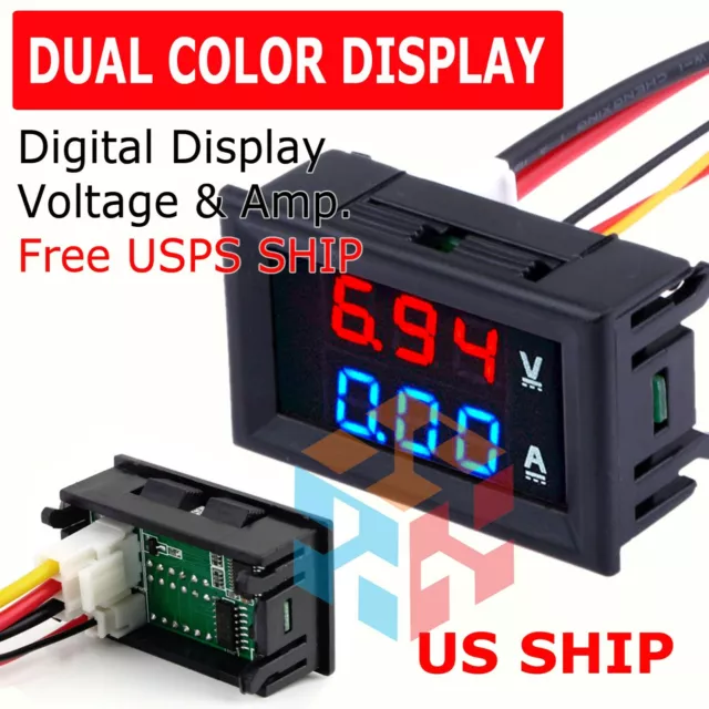 Mini DC 100V 10A Digital Voltmeter Ammeter Blue Red LED Volt Amp Meter Gauge US