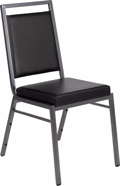 (10 PACK) Square Back Stacking Banquet Chair in Black Vinyl with Silver Frame