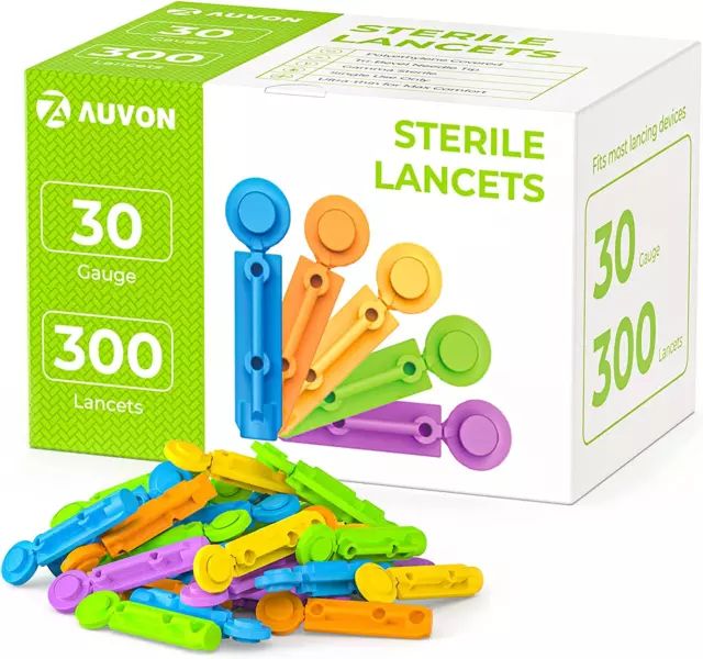 Análisis de glucosa en sangre Lancets para diabetes, multicolor 30G 300 unidades diabético