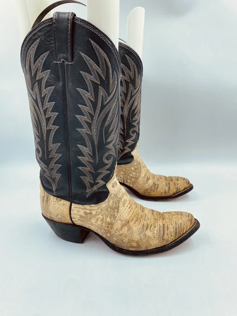 RARE VINTAGE JUSTIN Exotic Natural Teju Lizard Mens 8 D Cowboy Boots Usa 149.00 PicClick