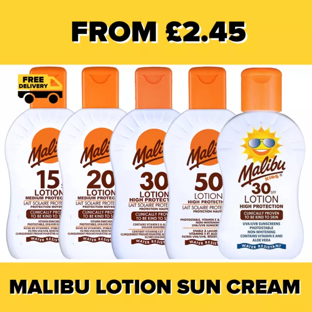 Malibu Sun Lotion Protection Against The Sun SPF 10 to 50