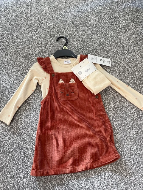FRED&FLO BABY GIRL dress set 12-18 months Corduroy fox pinafore