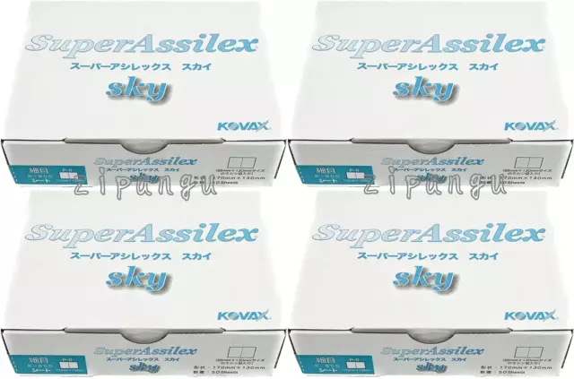 Set of 4 Super Assilex Sky K-600 Grit KOVAX Abrasives 250 Sheets 170mm x 130mm