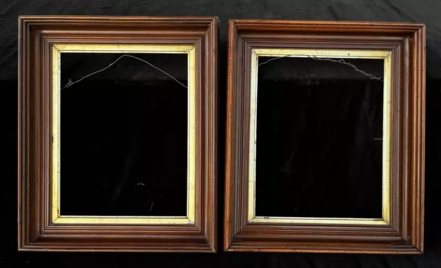 Antique Matching PAIR Walnut Deep Picture Art Frames Gold Gilt Victorian 8 x 10