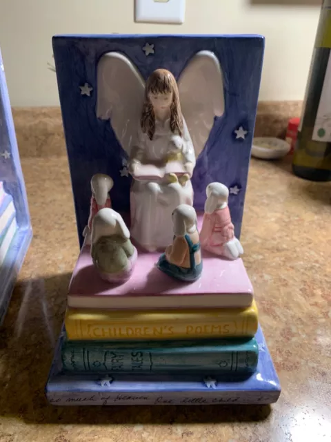 Vintage Ceramic One Little Child Bookends Nursery Rhymes Angel Bunny Moon Stars