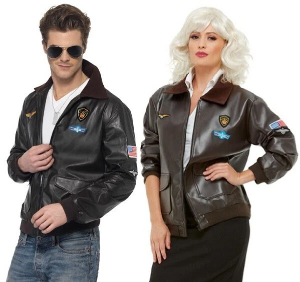 Smiffys Top Gun Bomber Jacket - Officially Licensed Brown Costume Jacket With Patches, Adult Size