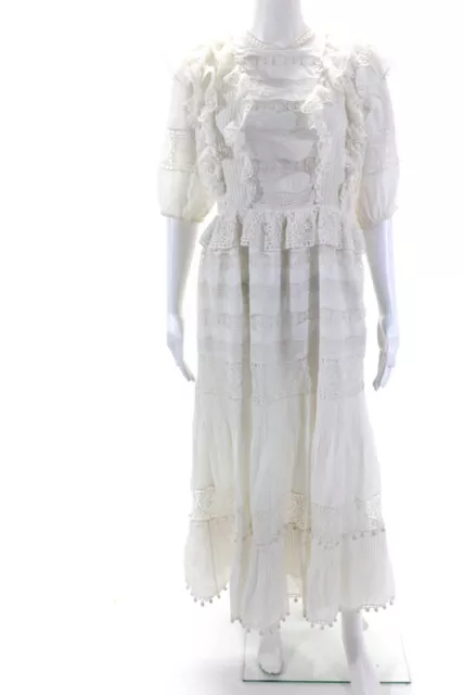 Ulla Johnson Womens Short Sleeve Crew Neck Lace Trim Maxi Dress White Size 4