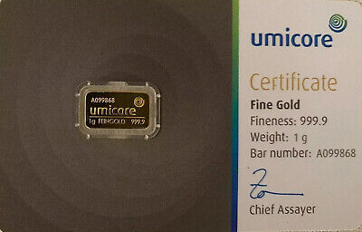 24 KT Umicore Lingotto Gold Bar Oro Puro 1 gr g Grammo Grammi Blister Umicore Cert 