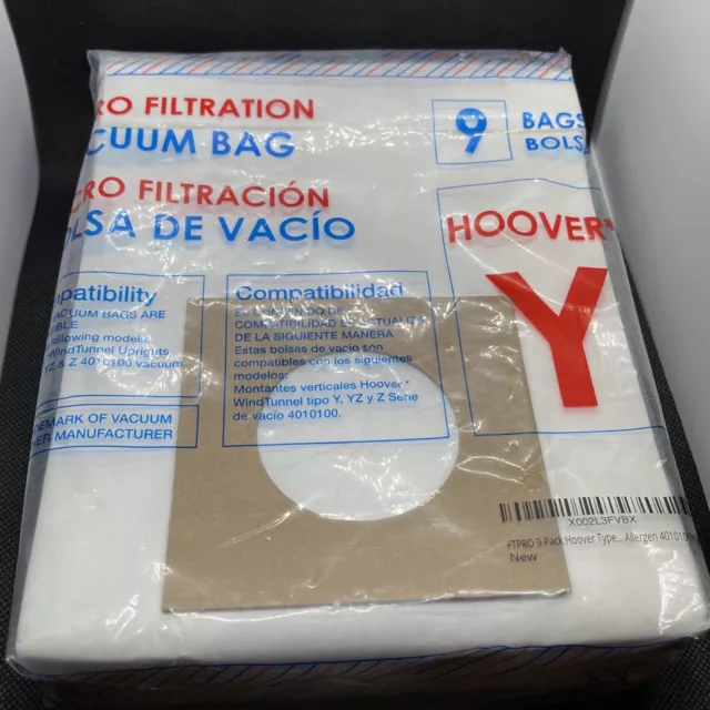 Hoover Type Y Vacuum Bags 9 Pack For Windtunnel Allergen Filtration Bag Y New